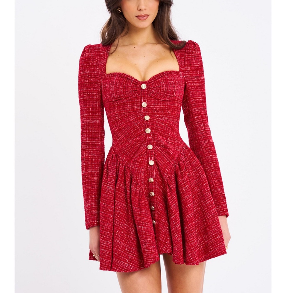Miss Circle Tae Dress - Red Tweed Mini Dress
